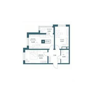 2-к квартира, строящийся дом, 57м2, 5/20 этаж