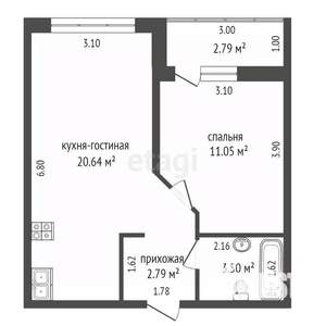 1-к квартира, вторичка, 40м2, 2/18 этаж