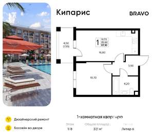 1-к квартира, вторичка, 37м2, 1/8 этаж