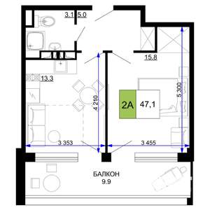 2-к квартира, строящийся дом, 47м2, 4/9 этаж