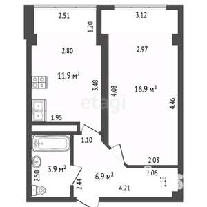 1-к квартира, вторичка, 42м2, 1/3 этаж