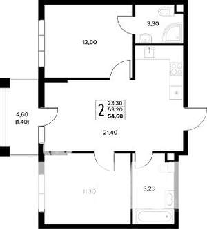 2-к квартира, строящийся дом, 55м2, 1/8 этаж