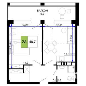 2-к квартира, строящийся дом, 49м2, 9/9 этаж