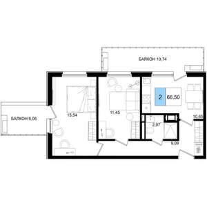 2-к квартира, строящийся дом, 67м2, 2/8 этаж
