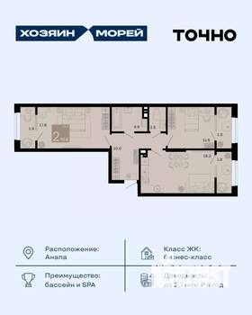 2-к квартира, вторичка, 71м2, 5/8 этаж