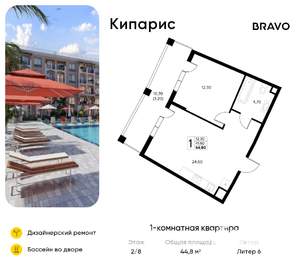 1-к квартира, вторичка, 45м2, 2/8 этаж