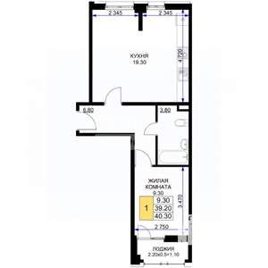 1-к квартира, вторичка, 40м2, 2/9 этаж