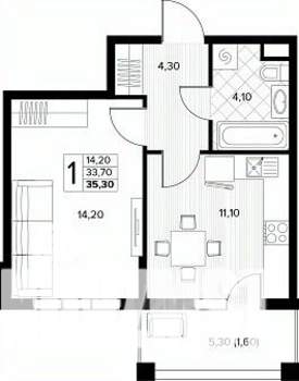 1-к квартира, строящийся дом, 35м2, 2/8 этаж