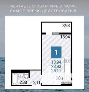 Студия квартира, вторичка, 24м2, 16/16 этаж