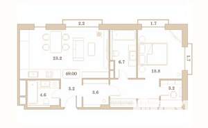 1-к квартира, вторичка, 69м2, 5/7 этаж