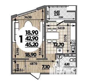 1-к квартира, вторичка, 45м2, 7/16 этаж