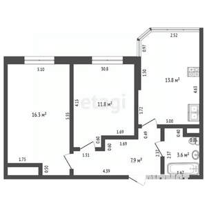 2-к квартира, вторичка, 53м2, 4/16 этаж