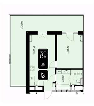 1-к квартира, вторичка, 72м2, 7/9 этаж