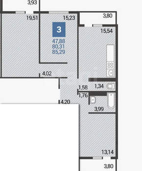 3-к квартира, вторичка, 85м2, 4/16 этаж
