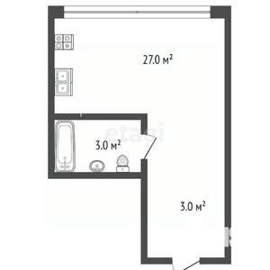 Студия квартира, вторичка, 27м2, 3/12 этаж