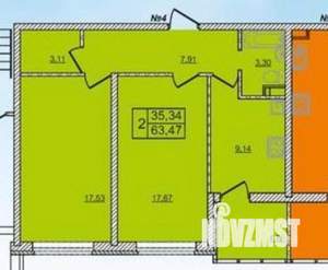 2-к квартира, вторичка, 64м2, 1/16 этаж