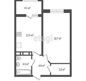 1-к квартира, вторичка, 48м2, 12/13 этаж