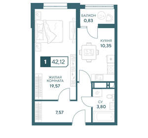 1-к квартира, вторичка, 42м2, 3/20 этаж