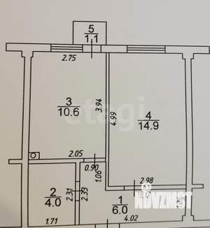 1-к квартира, вторичка, 37м2, 3/3 этаж