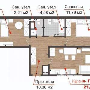 2-к квартира, вторичка, 67м2, 11/18 этаж