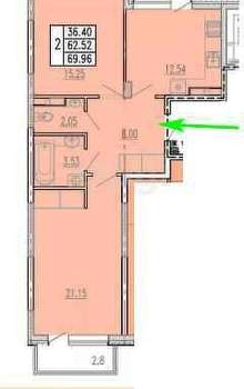 2-к квартира, вторичка, 70м2, 8/8 этаж