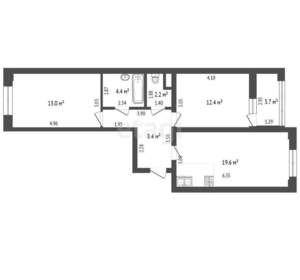 2-к квартира, вторичка, 62м2, 1/18 этаж