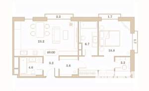 1-к квартира, вторичка, 69м2, 4/7 этаж