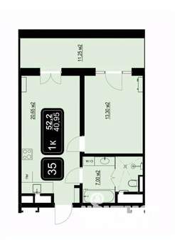 1-к квартира, вторичка, 52м2, 2/9 этаж