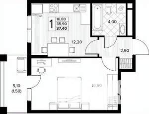 1-к квартира, строящийся дом, 37м2, 5/8 этаж