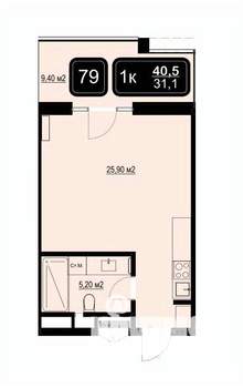 Студия квартира, вторичка, 41м2, 4/9 этаж