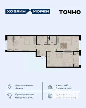 2-к квартира, вторичка, 68м2, 4/8 этаж