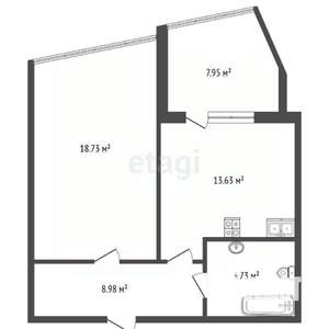 2-к квартира, вторичка, 50м2, 1/4 этаж