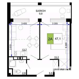 2-к квартира, вторичка, 47м2, 2/9 этаж