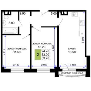 2-к квартира, строящийся дом, 54м2, 7/9 этаж