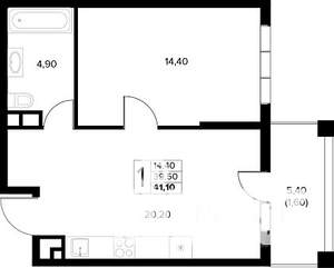 1-к квартира, строящийся дом, 41м2, 2/8 этаж