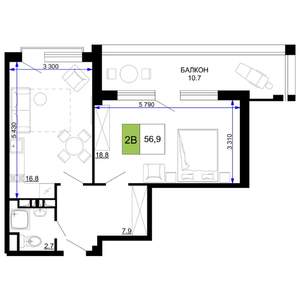 2-к квартира, вторичка, 57м2, 6/9 этаж