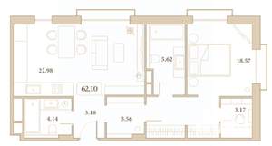 1-к квартира, вторичка, 62м2, 7/7 этаж