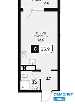 Студия квартира, вторичка, 26м2, 5/15 этаж