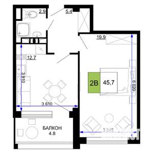 2-к квартира, строящийся дом, 46м2, 2/9 этаж