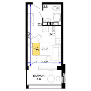 1-к квартира, вторичка, 23м2, 6/9 этаж