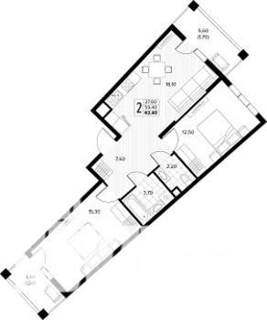 2-к квартира, строящийся дом, 62м2, 2/8 этаж