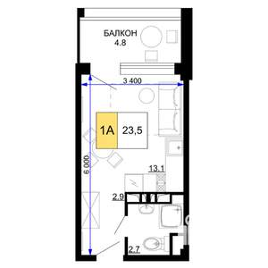 1-к квартира, строящийся дом, 24м2, 9/9 этаж