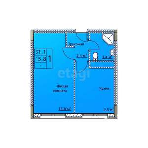 1-к квартира, вторичка, 31м2, 2/7 этаж