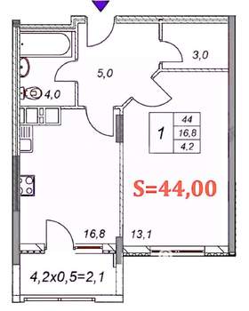 1-к квартира, вторичка, 46м2, 5/6 этаж