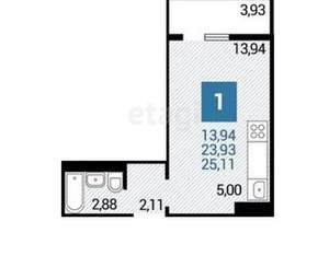 Студия квартира, сданный дом, 25м2, 7/17 этаж