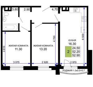 2-к квартира, вторичка, 53м2, 9/9 этаж