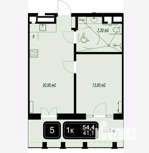 1-к квартира, вторичка, 54м2, 1/9 этаж