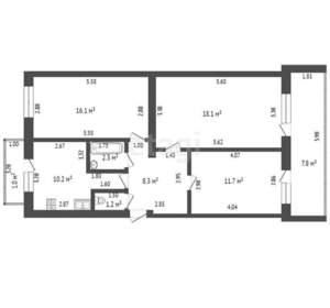 3-к квартира, вторичка, 77м2, 5/7 этаж