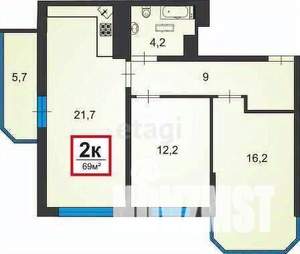2-к квартира, вторичка, 69м2, 4/15 этаж