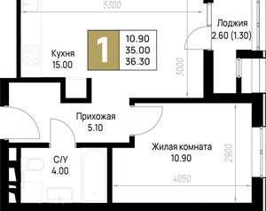 1-к квартира, вторичка, 36м2, 2/12 этаж